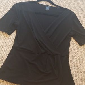 Ann Taylor black faux-wrap style blouse